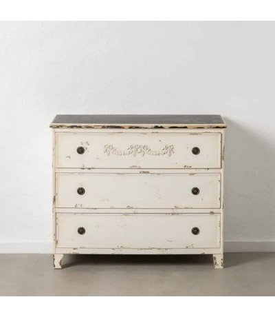 Cómoda madera abeto blanqueada estilo romántico cajones cobre 1
