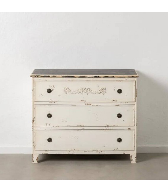 Cómoda madera abeto blanqueada estilo romántico cajones cobre 1