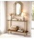 Consola entrada madera nogal mdf metal dorado cristal art deco Mdmhogar
