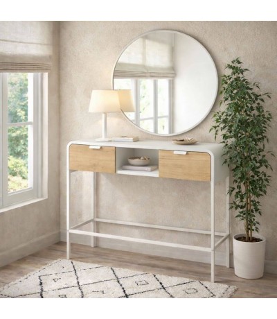 Consola entrada melamina blanca cajones madera natural estilo nórdico Mdmhogar