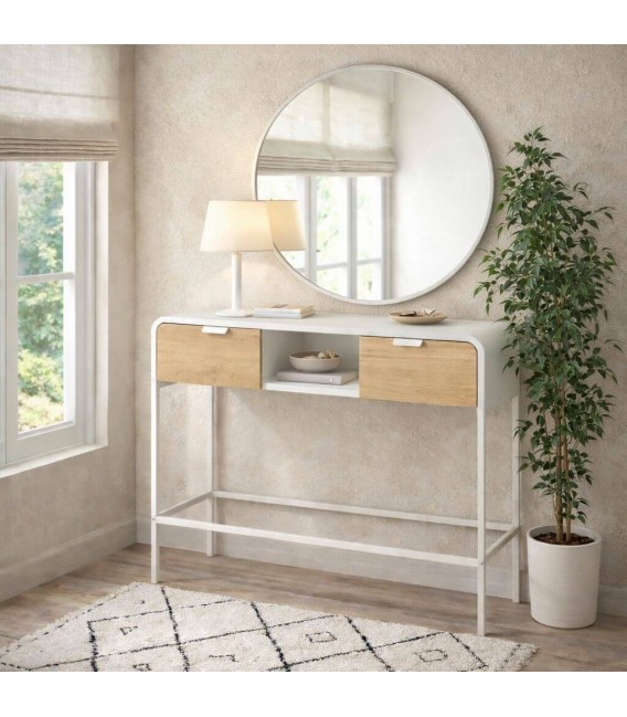 Consola entrada melamina blanca cajones madera natural estilo nórdico Mdmhogar