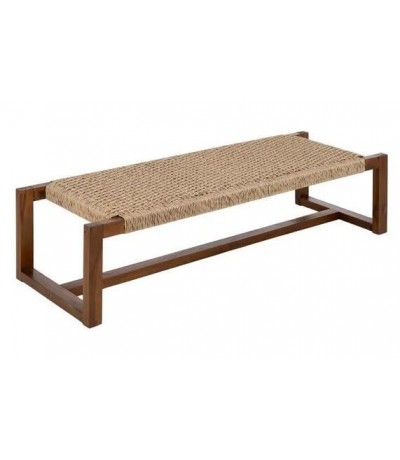 Banqueta boho madera teca asiento trenzado ratán natural nogal