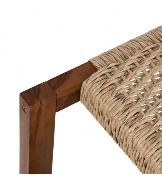 Banqueta boho madera teca asiento trenzado ratán natural nogal 1