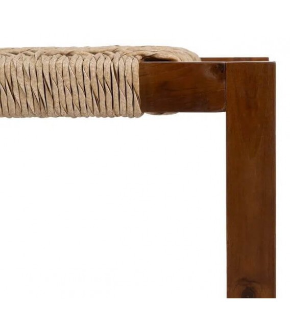 Banqueta boho madera teca asiento trenzado ratán natural nogal 3