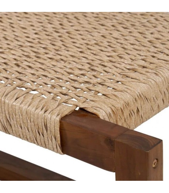 Banqueta boho madera teca asiento trenzado ratán natural nogal 4