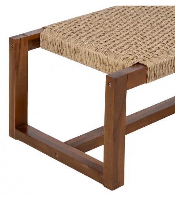Banqueta boho madera teca asiento trenzado ratán natural nogal 5