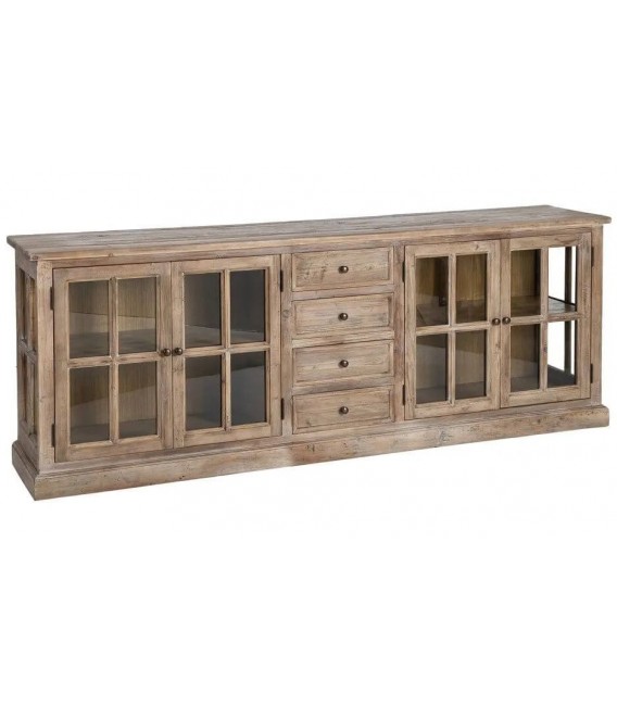 Aparador boho madera pino reciclado natural cristal salon grande