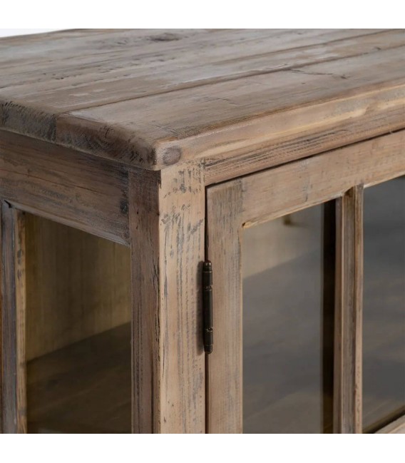 Aparador boho madera pino reciclado natural cristal salon grande 3