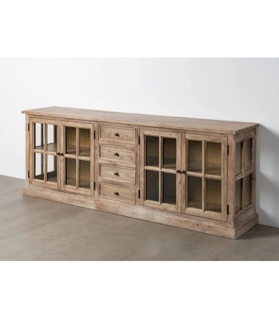 Aparador boho madera pino reciclado natural cristal salon grande 9