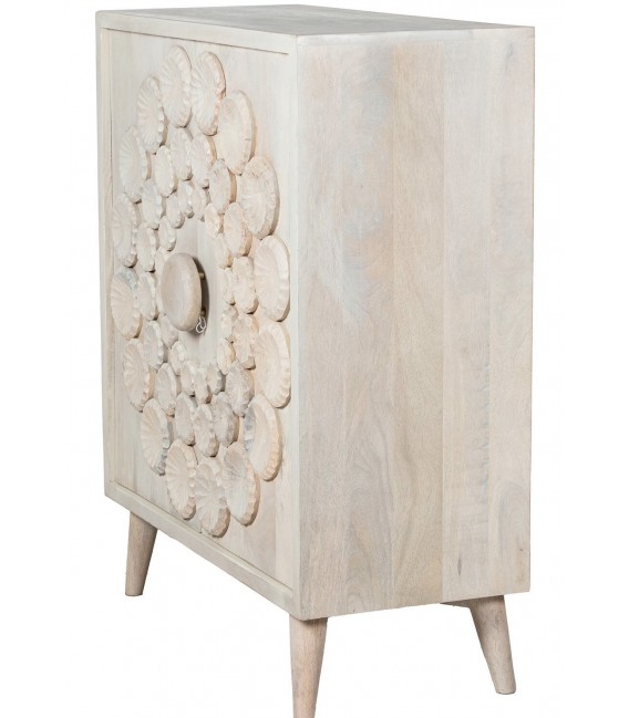 Armario alacena bajo madera mango tallada blanqueada natural 6