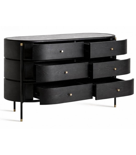 COMODA XL 140 X 57 X 82 BILVEN MADERA TEÑIDA NEGRO METAL DORADO