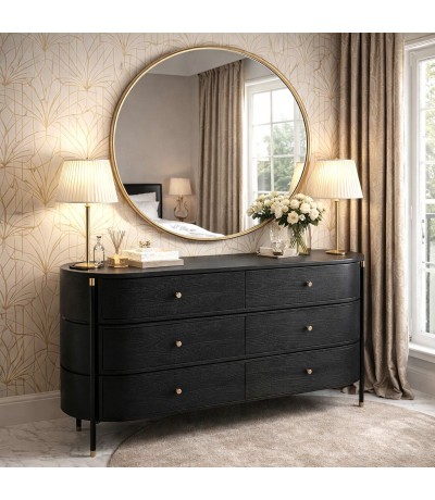 Cómoda XL madera negra ceramica marmol metal dorado estilo art deco Mdmhogar