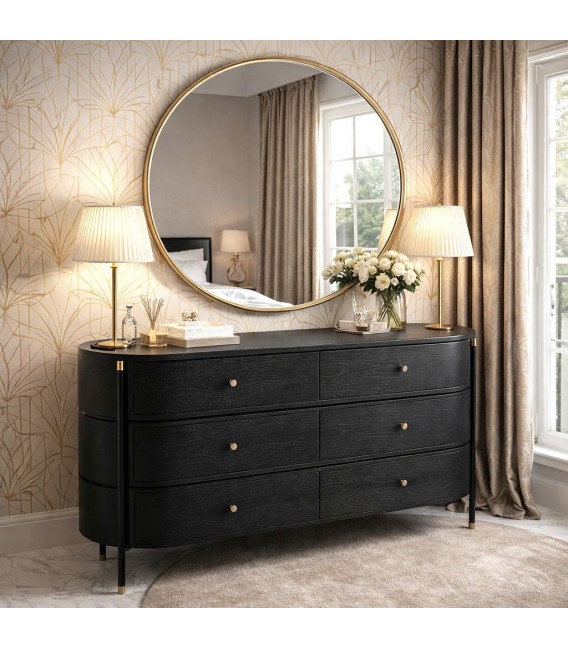 Cómoda XL madera negra ceramica marmol metal dorado estilo art deco Mdmhogar