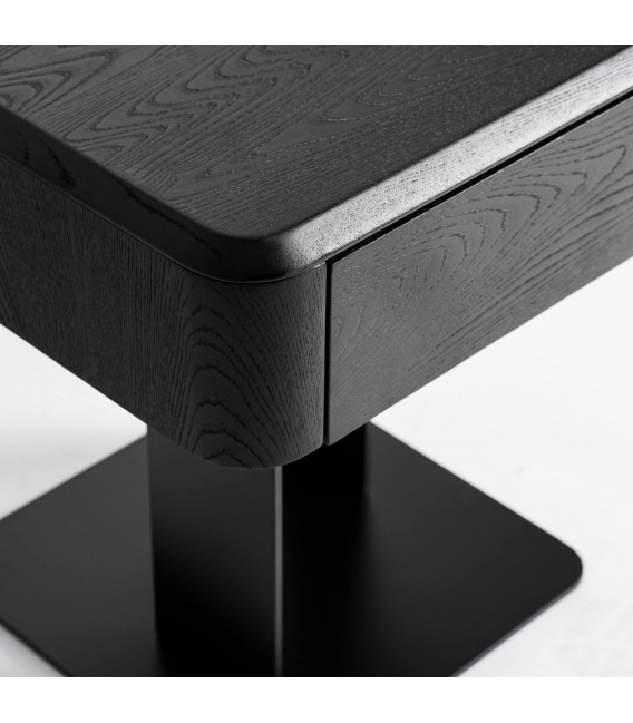 Mesita noche moderna madera olmo y metal negra 1 cajón minimalista3