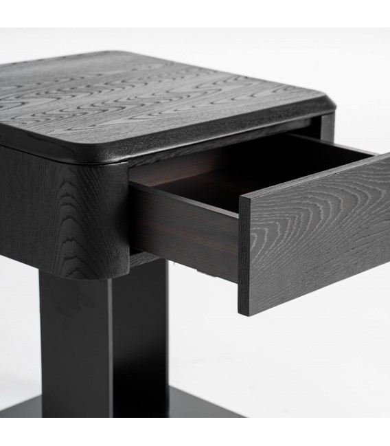 Mesita noche moderna madera olmo y metal negra 1 cajón minimalista5
