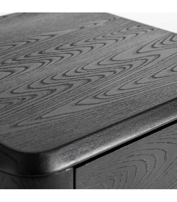 Mesita noche moderna madera olmo y metal negra 1 cajón minimalista4