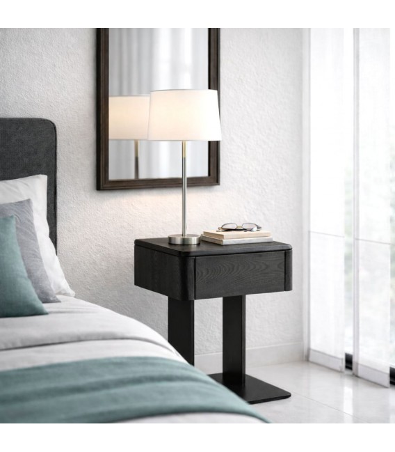 Mesita noche moderna madera olmo y metal negra 1 cajón minimalista Mdmhogar