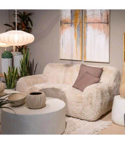 Sofa 2 plazas boho tela pelo largo beige salon comodo moderno mdmhogar