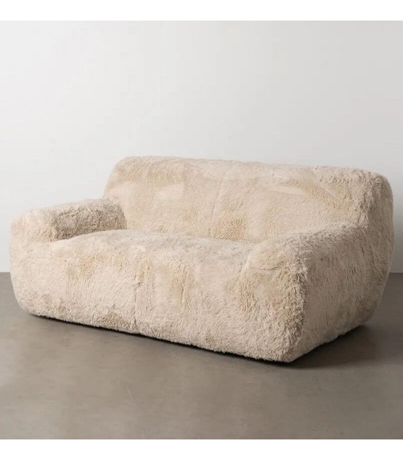 Sofa 2 plazas boho tela pelo largo beige salon comodo moderno 11