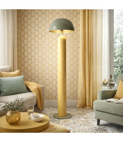 Lampara pie metal verde crema oro viejo estilo chic salon Mdmhogar