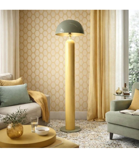 Lampara pie metal verde crema oro viejo estilo chic salon Mdmhogar