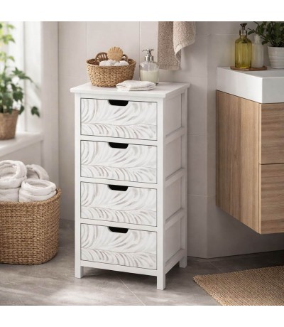 Cajonera auxiliar baño madera blanca 4 cajones decorados moderna Mdmhogar