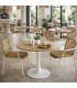Mesa comedor redonda madera roble MDF pie metal blanco moderna Mdmhogar