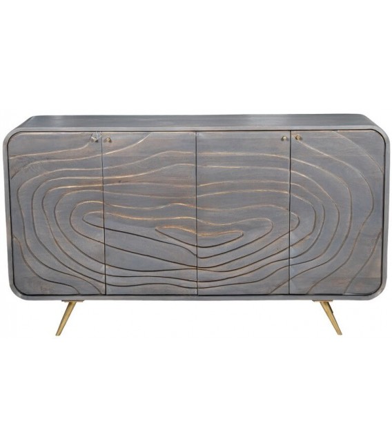 Aparador pequeño madera de mango tallada gris y dorado estilo art deco 1