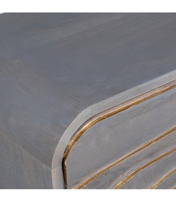 Aparador pequeño madera de mango tallada gris y dorado estilo art deco 3