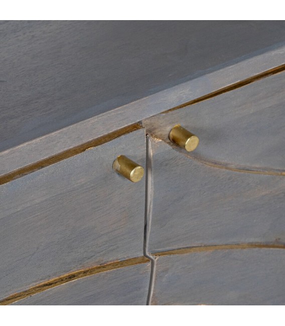Aparador pequeño madera de mango tallada gris y dorado estilo art deco 4