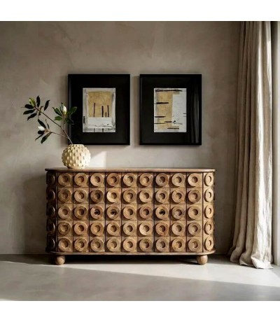 Aparador grande de mango natural tallado artesanal para salon mdmhogar