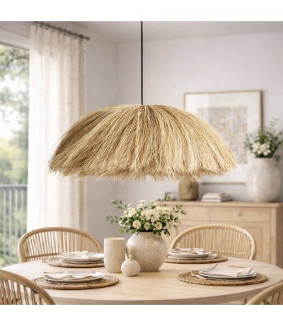 Lámpara techo boho de hierba marina natural regulable en altura Mmdhogar