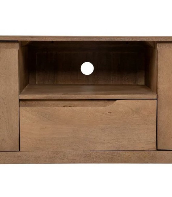 Mueble TV de mango marrón natural con puertas, cajón y balda 3