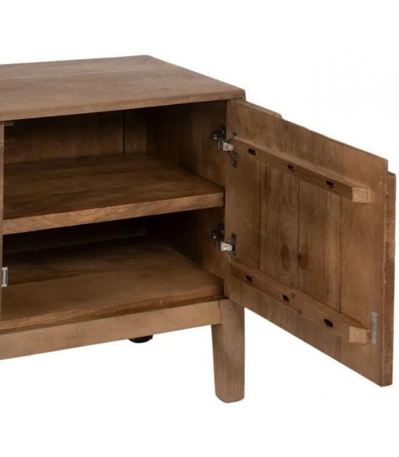 Mueble TV de mango marrón natural con puertas, cajón y balda 5