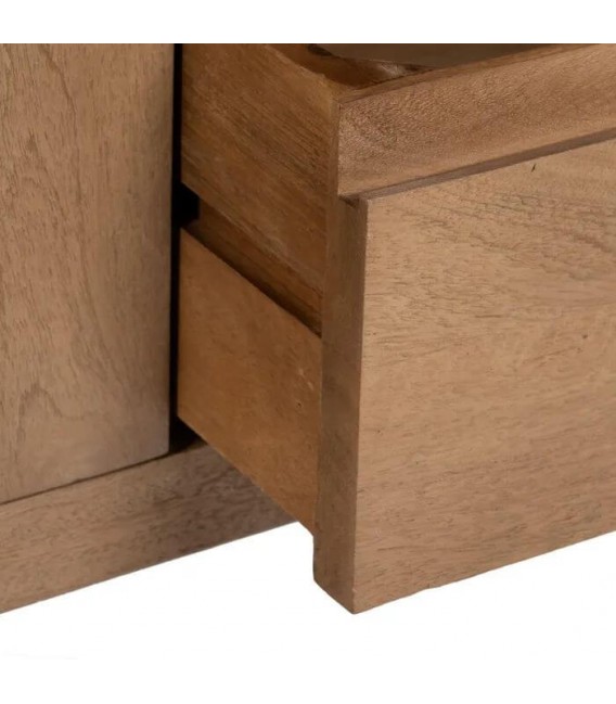 Mueble TV de mango marrón natural con puertas, cajón y balda 6
