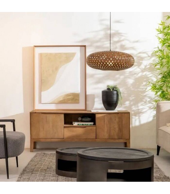 Mueble TV de mango marrón natural con puertas, cajón y balda mdmhogar