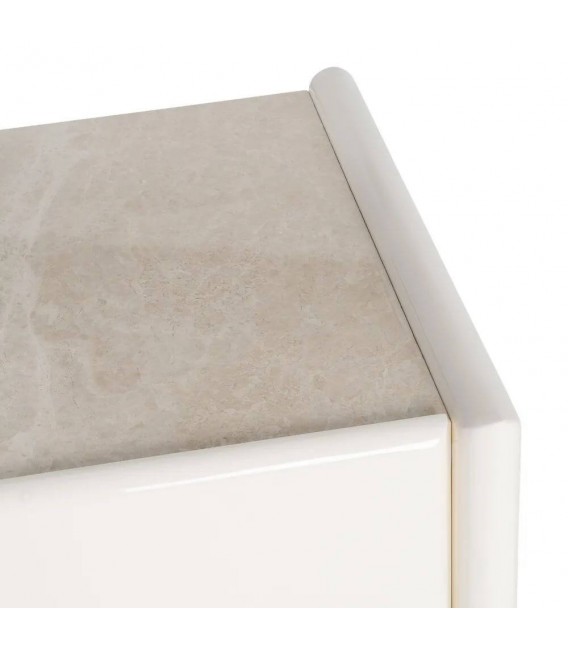 Aparador blanco con mármol natural, 4 puertas y baldas interiores 5