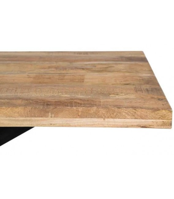 Mesa comedor mango natural con patas hierro negro industrial 1