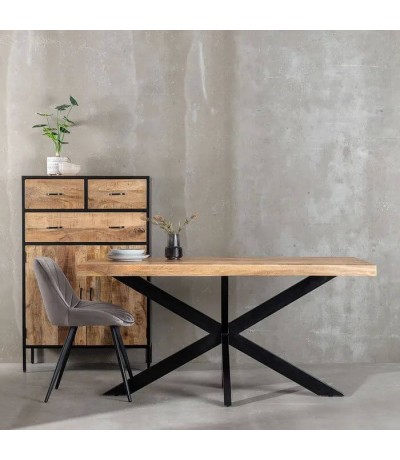 Mesa comedor mango natural con patas hierro negro industrial mdmhogar