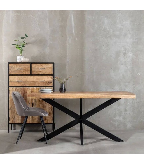 Mesa comedor mango natural con patas hierro negro industrial mdmhogar