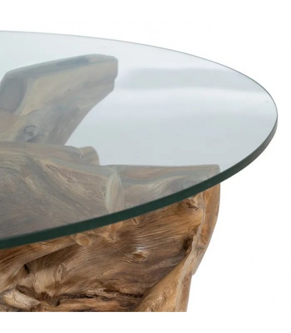 Mesa centro teca natural con cristal ovalado estilo colonial 1