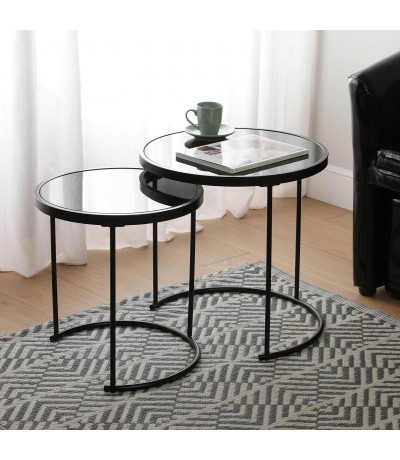 Mesas centro metal negro y cristal templado estilo moderno mdmhogar