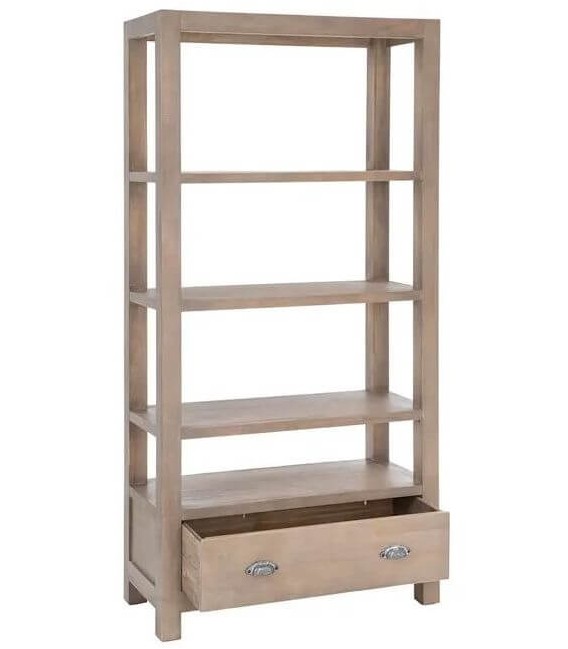 Estantería de pino natural con cajón y baldas abiertas salón 1