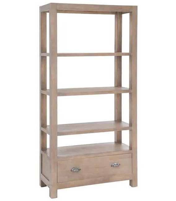 Estantería de pino natural con cajón y baldas abiertas salón