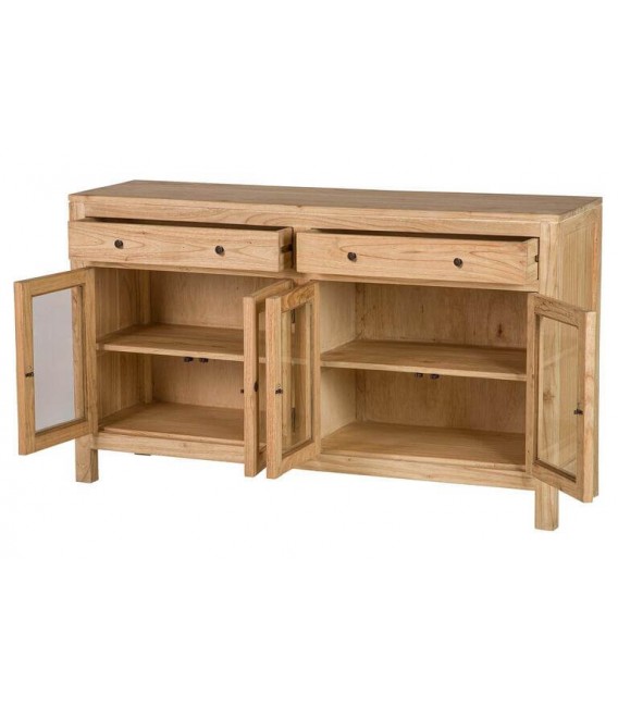 Aparador madera mindi natural con puertas cristal colonial 7