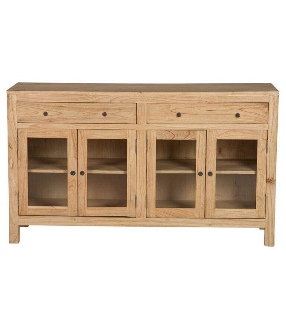 Aparador madera mindi natural con puertas cristal colonial