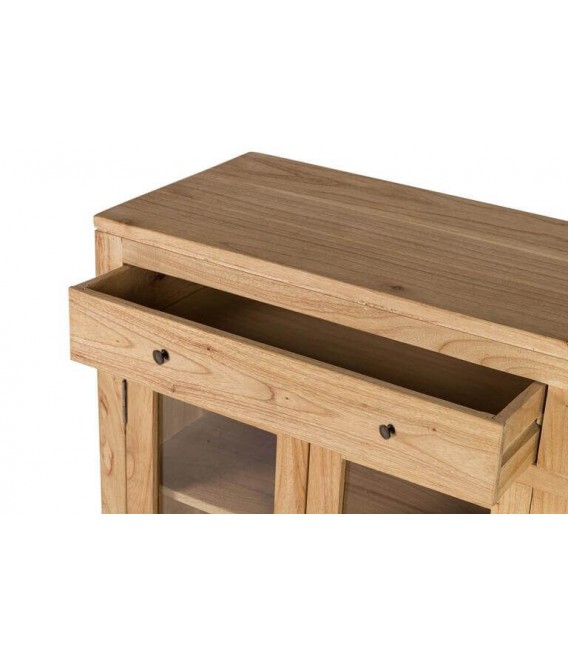Aparador madera mindi natural con puertas cristal colonial 9