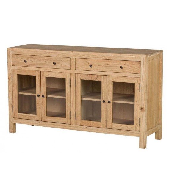 Aparador madera mindi natural con puertas cristal colonial 11