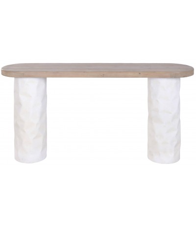 Consola entrada XL madera natural patas metal efecto piedra blanca