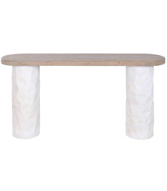 Consola entrada XL madera natural patas metal efecto piedra blanca